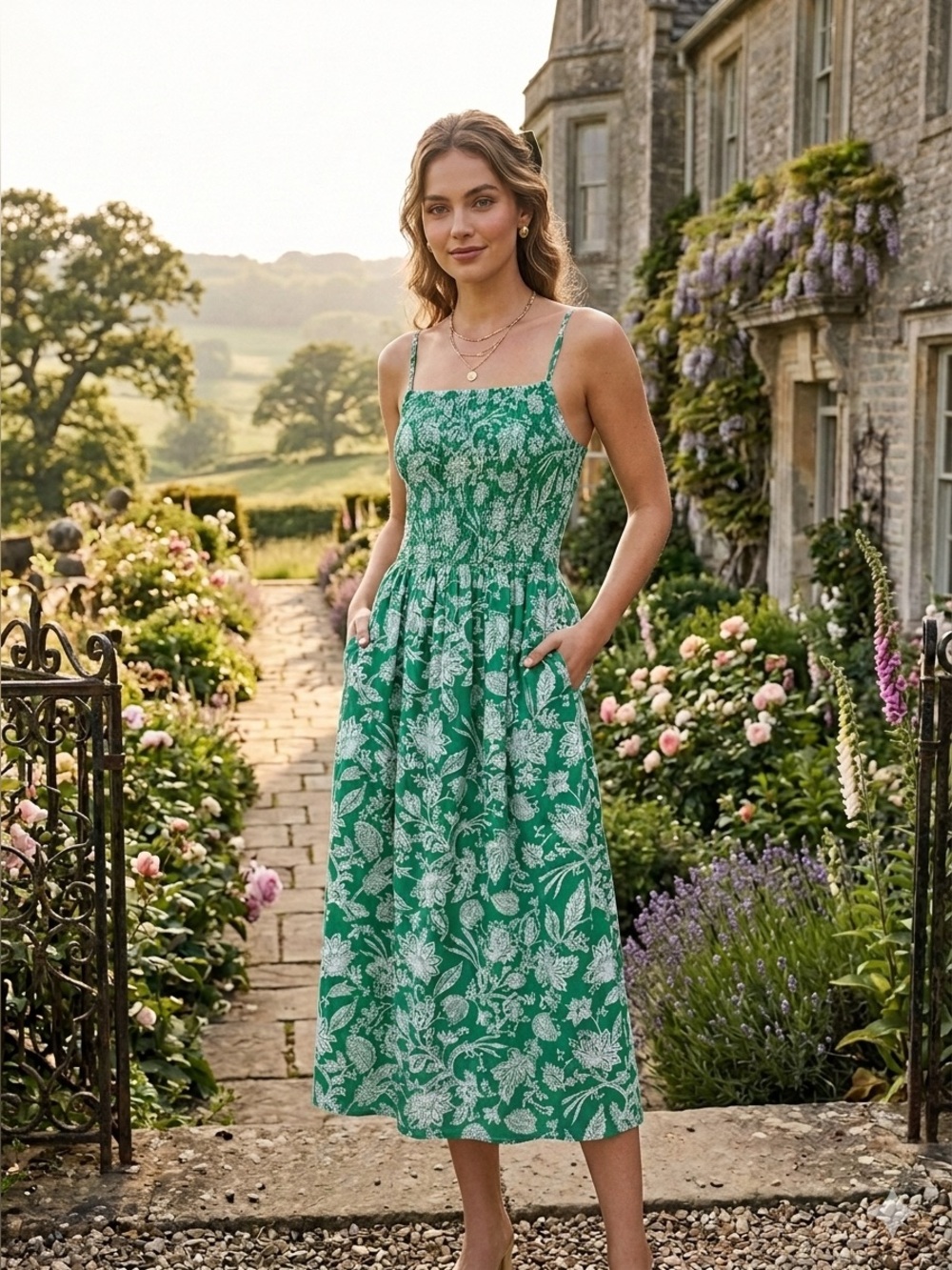 Elon floral smocked maxi dress medium lined pockets nap dress style cottagecore